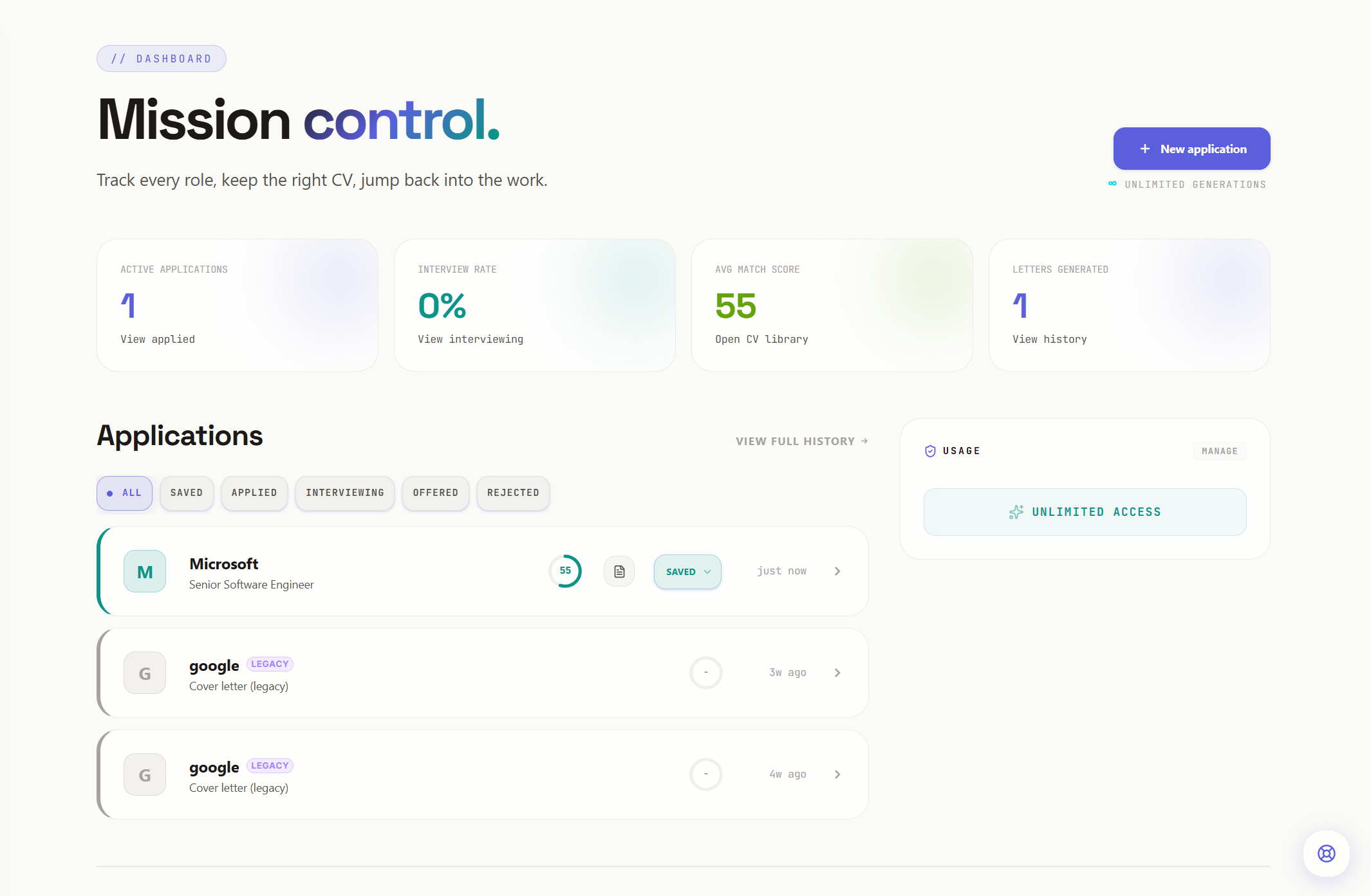 Track every role in one place. light mode